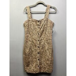 Jessica Simpson Jumper Dress Womens Large Leopard Denim Button front NEW